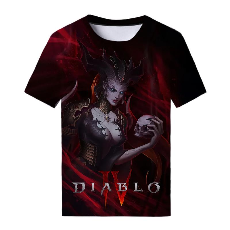 Новая игра Diablo 4, футболки с 3D принтом для мужчин и женщин, повседневная модная уличная одежда, футболка большого размера с короткими рукавами, детские футболки, топы, одежда S белый