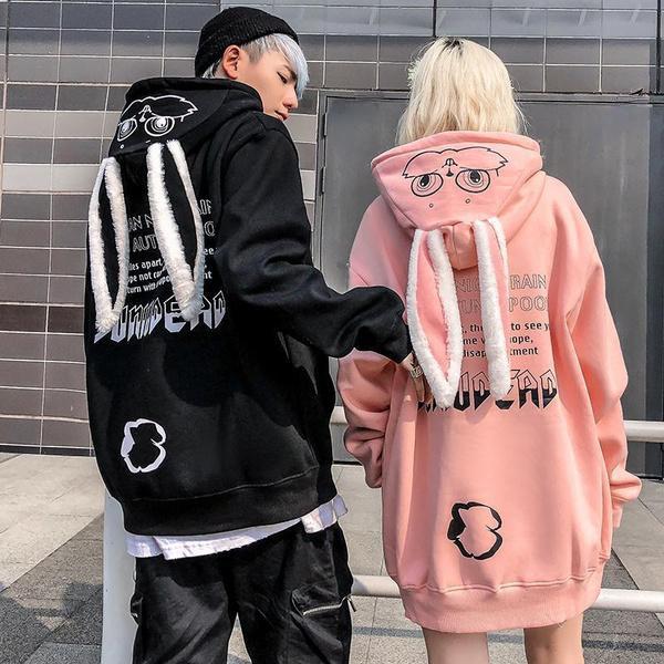 Толстовки для пар с принтом животных Kawaii Толстовка с кроликом Милый кролик Верхняя одежда с графикой XXXL розовый