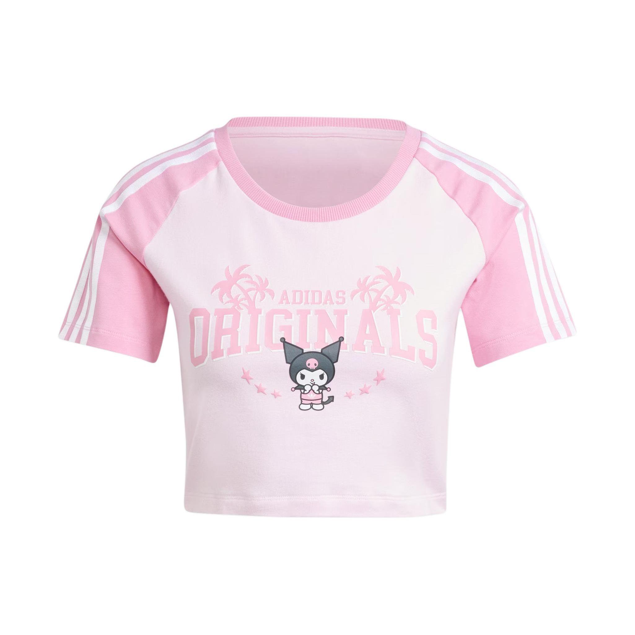 Adidas Hello Kitty Kuromi Graphic Spliced Sports Tee V1 Женские топы Прозрачно-розовый JH0570 S