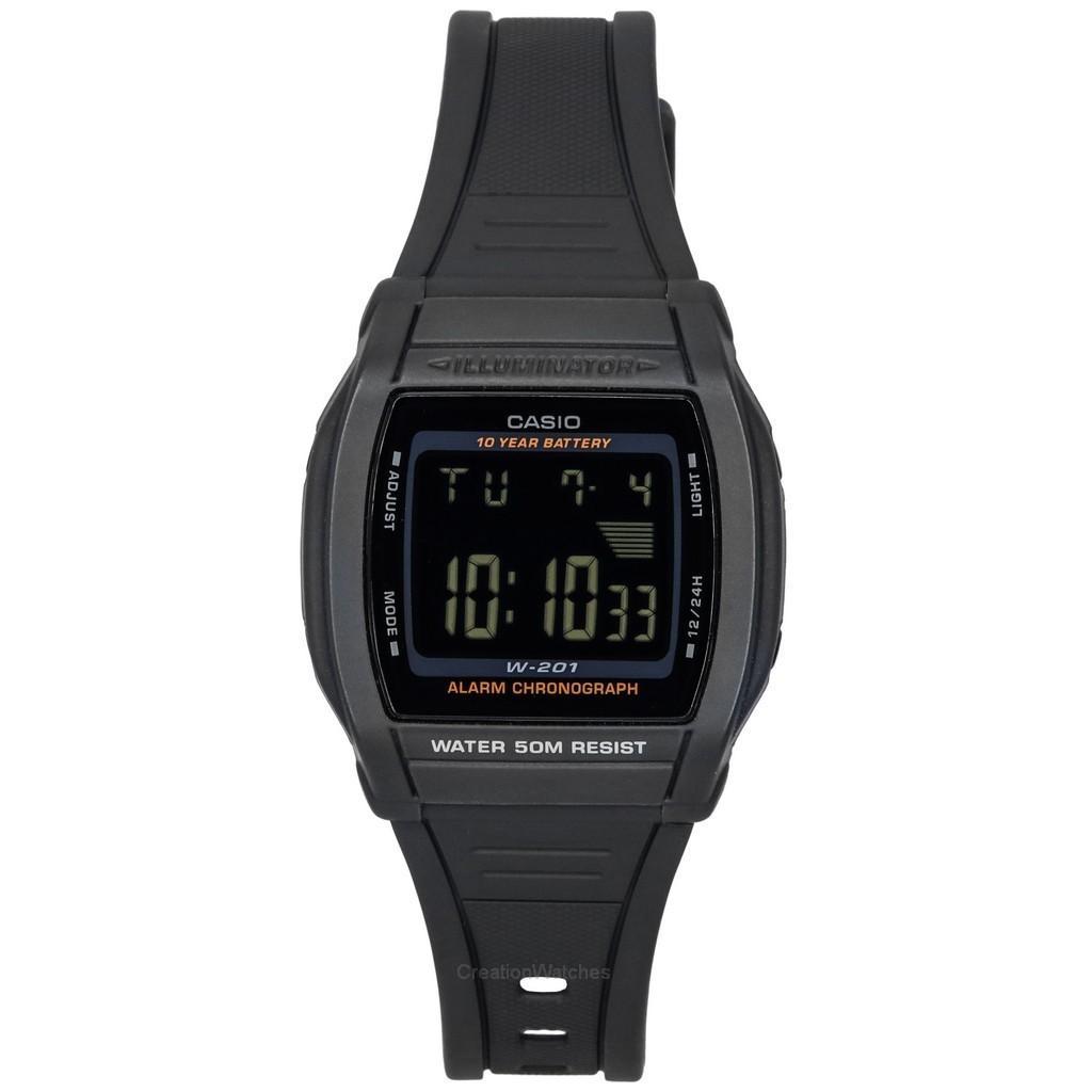 Casio Digital Sports с полимерным ремешком, кварцевые мужские часы с черным циферблатом W-201-1B чёрный