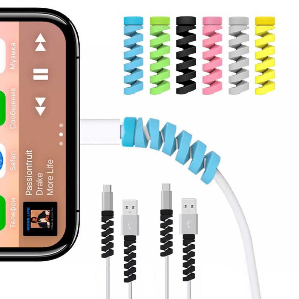 12 шт. USB спиральный протектор зарядного кабеля шнур защиты данных для iPhone Android синий