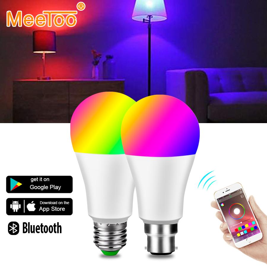 Bluetooth E27 Светодиодная лампа RGB Умные лампочки 15 Вт B22 RGBW RGBWW Лампада Цветная регулируемая яркость через приложение для телефона Светодиодная лампа для дома E27 белый/разноцветный