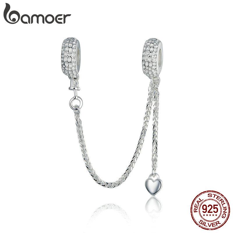 Браслеты BAMOER Стерлинговое серебро 925 пробы Love Heart Защитная цепочка Подвеска-стопор Подвеска серебряный