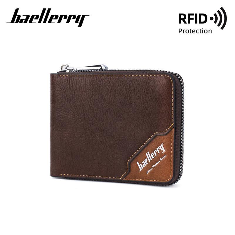 Мужские короткие кошельки Baellerry, RFID-защита, держатель для карт, винтажный дизайн, кошелек на молнии, сумки для денег из искусственной кожи 12*9.5*2.3cm чёрный