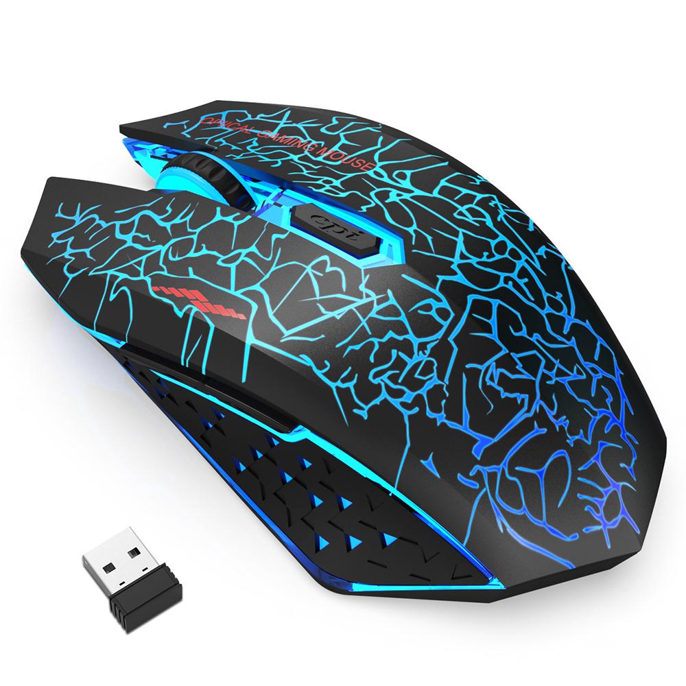 Перезаряжаемая беспроводная мышь RGB 2,4 ГГц, бесшумная игровая мышь с регулируемым разрешением и светодиодной подсветкой, компьютерная геймерская мышь чёрный