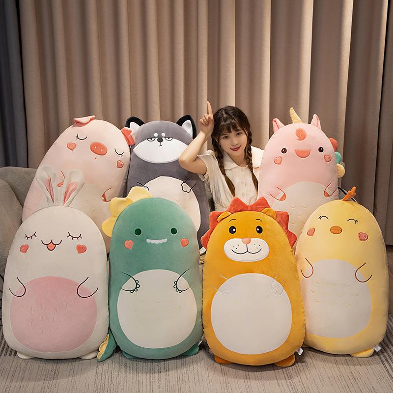 Kawaii толстый динозавр единорог лев хаски поросенок кролик плюшевая подушка для объятий игрушечные лошадки мягкие животные подушка для детей подарок для девочек 45cm