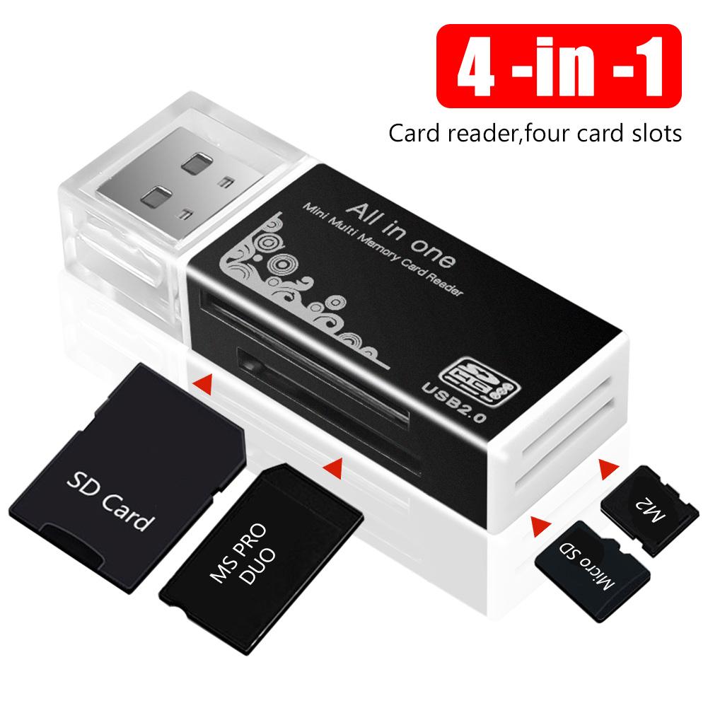 Кардридеры  Joom USB-адаптер для чтения карт памяти 4 в 1 для Memory Stick Pro Duo Micro SD/T-Flash/M2/MS чёрный