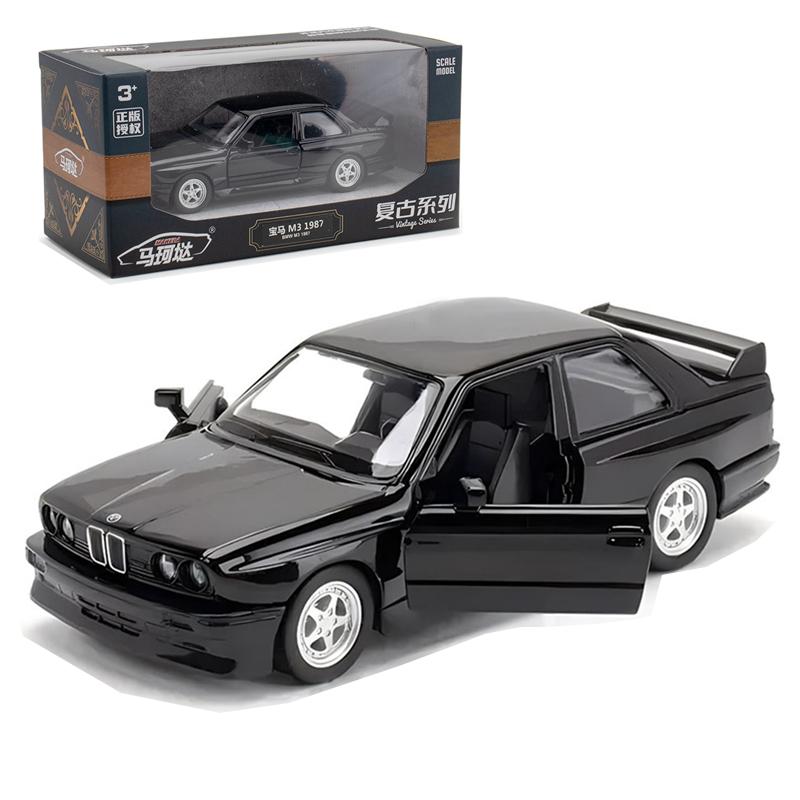 1/36 BMW M3 1987 литые игрушки модель автомобиля металлические игрушечные транспортные средства подлинные изысканный интерьер откидывающийся назад 2 двери открываются детский подарок чёрный