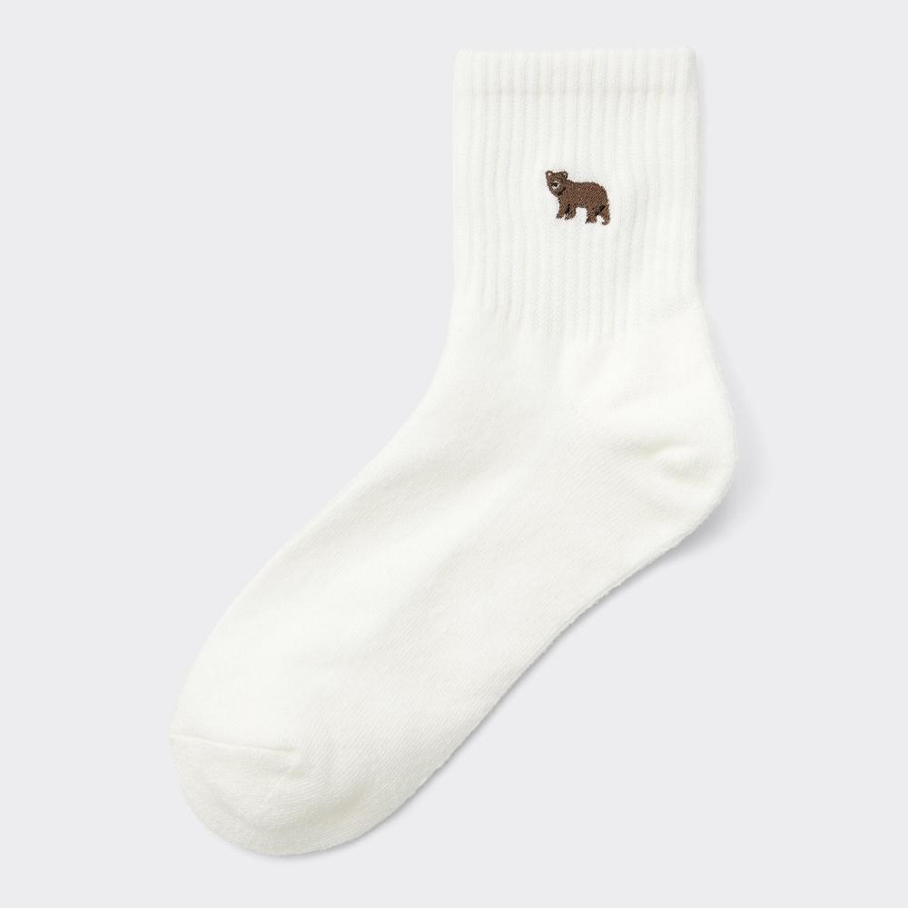 Носки до щиколотки с подогревом Gu By Uniqlo Style с вышивкой 01 OFF WHITE/2729cm
