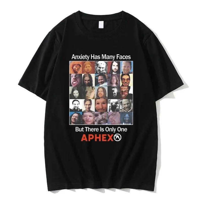 Британская электронная музыка Aphex Twin Anxiety имеет много лиц, но есть только одна футболка с рисунком APHEX, женская винтажная футболка унисекс L