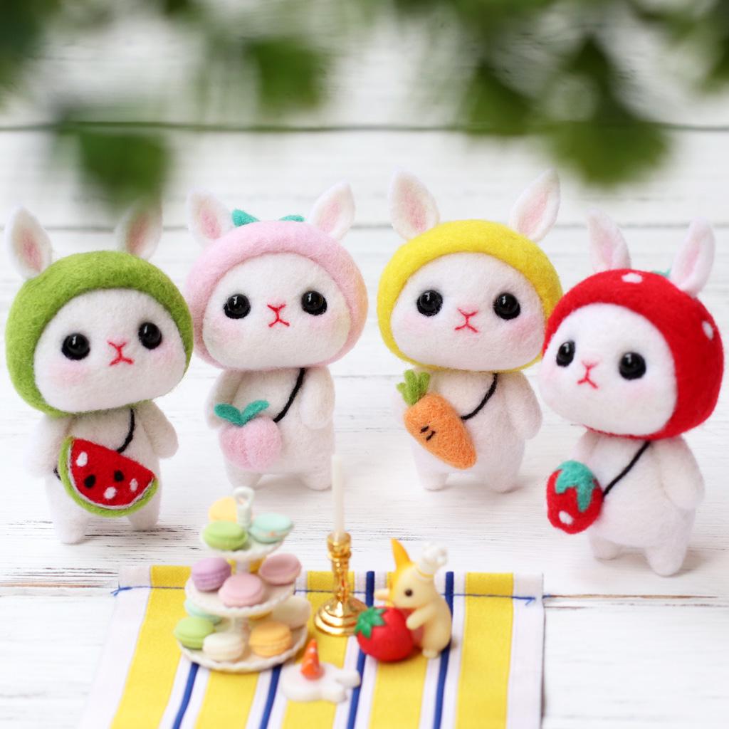 DIY Прекрасный кролик Животное Набор для валяния иглами с основными инструментами Зеленый розовый