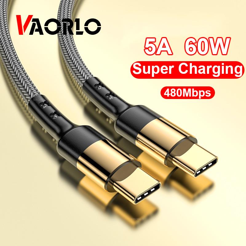 Зарядный кабель VAORLO 60 Вт с USB C на USB Type C для Samsung S20, 5A CC для MacBook iPad Pro, быстрая зарядка 4.0 серый