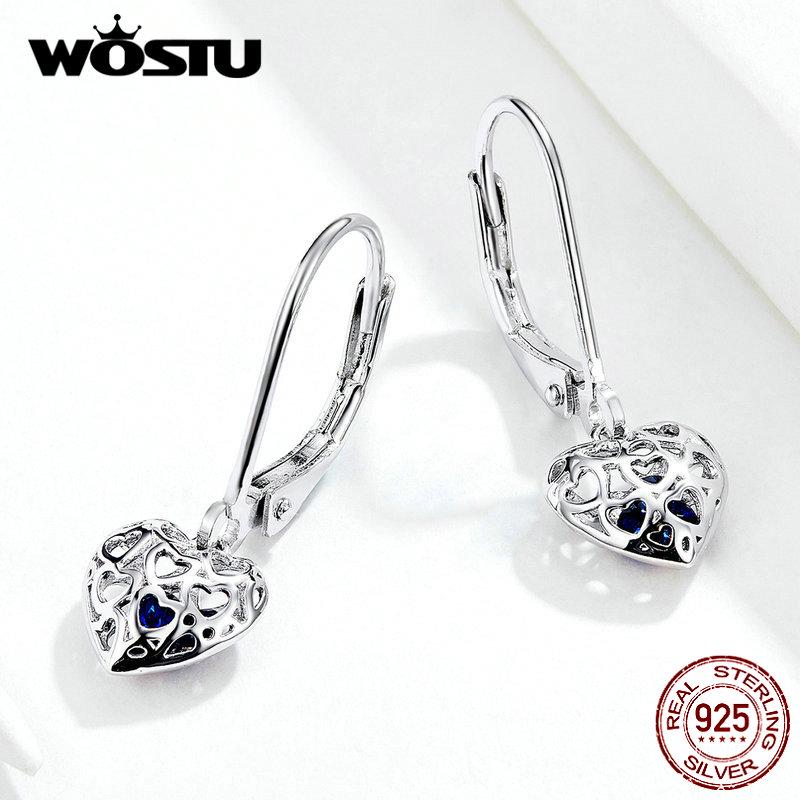 Женские серьги WOSTU из стерлингового серебра 925 пробы с ажурным сердечком, роскошные серьги серебряный