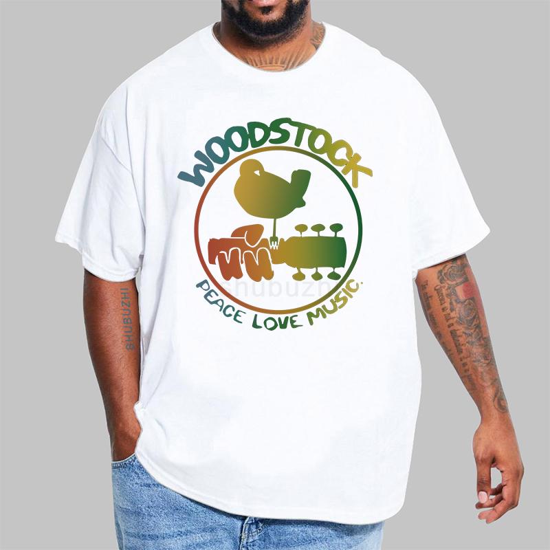 Хлопковая футболка унисекс, подлинная белая футболка унисекс Woodstock 3 Days Peace, футболка с красочным логотипом «Музыка, гитара, птица» L