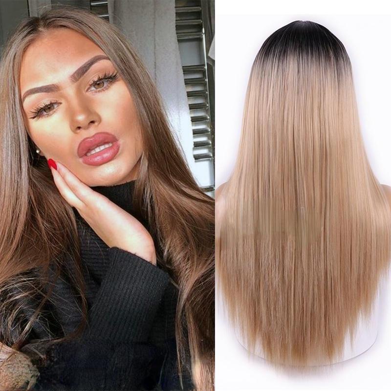 MERISIHAIR красивые длинные прямые волосы Ombre коричневый блондин синтетический парик из термостойкого волокна для женщин
