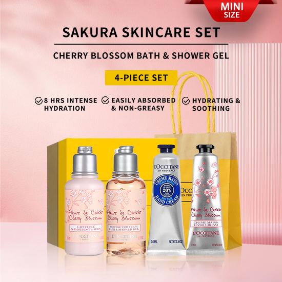 Мини-набор для ухода за телом L Occitane en Provence (Лосьон для тела «Цветок вишни» 35 мл + Гель для душа 35 мл + Крем для рук 10 мл + Крем для рук с маслом ши 10 мл) 4 шт MINI SIZE