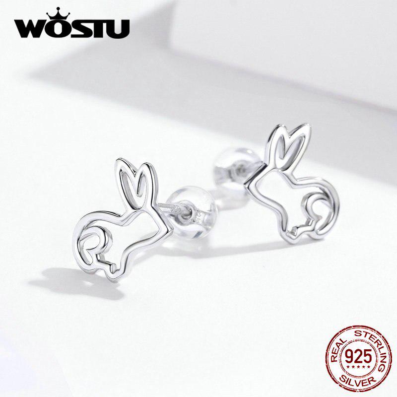 WOSTU настоящие серьги-гвоздики из стерлингового серебра 925 пробы с кроликом и морковью, серебряные ювелирные изделия 925 пробы, свадебные серьги Earrings