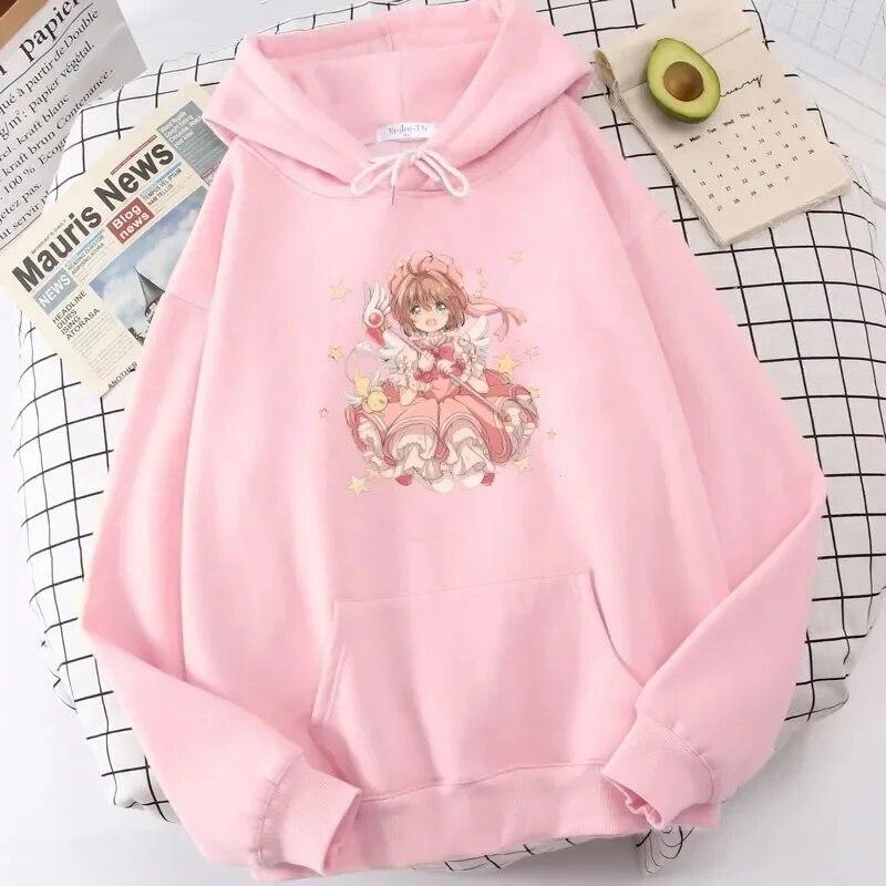 Толстовки с героями мультфильмов, женские розовые топы Kawaii Cardcaptor Sakura, женская одежда, толстовка с рисунком, свободная милая одежда L