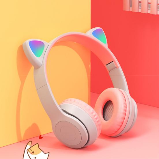 P47 Наушники Bluetooth 5.0 Светящиеся кошачьи уши Беспроводная гарнитура для путешествий темно-синий