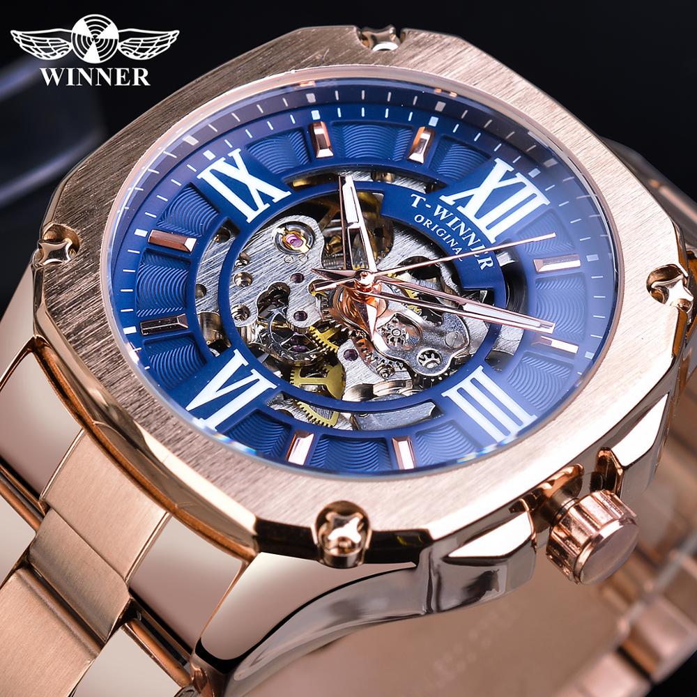 Winner Fashion Men Square Mechanical Watches Automatic Stainless Steel Strap Sports Men Clock Waistwatch for Men