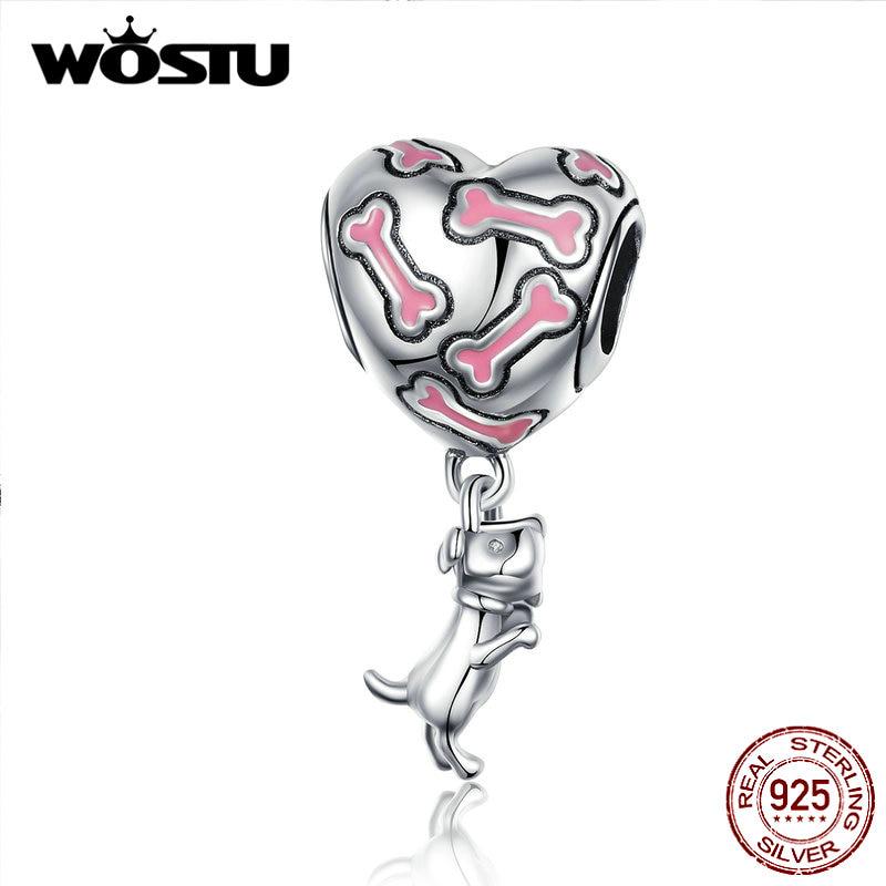 Подвеска WOSTU Buddy Dog Bone Heart из стерлингового серебра 925 пробы подходит для оригинального браслета и ожерелья HCC2299
