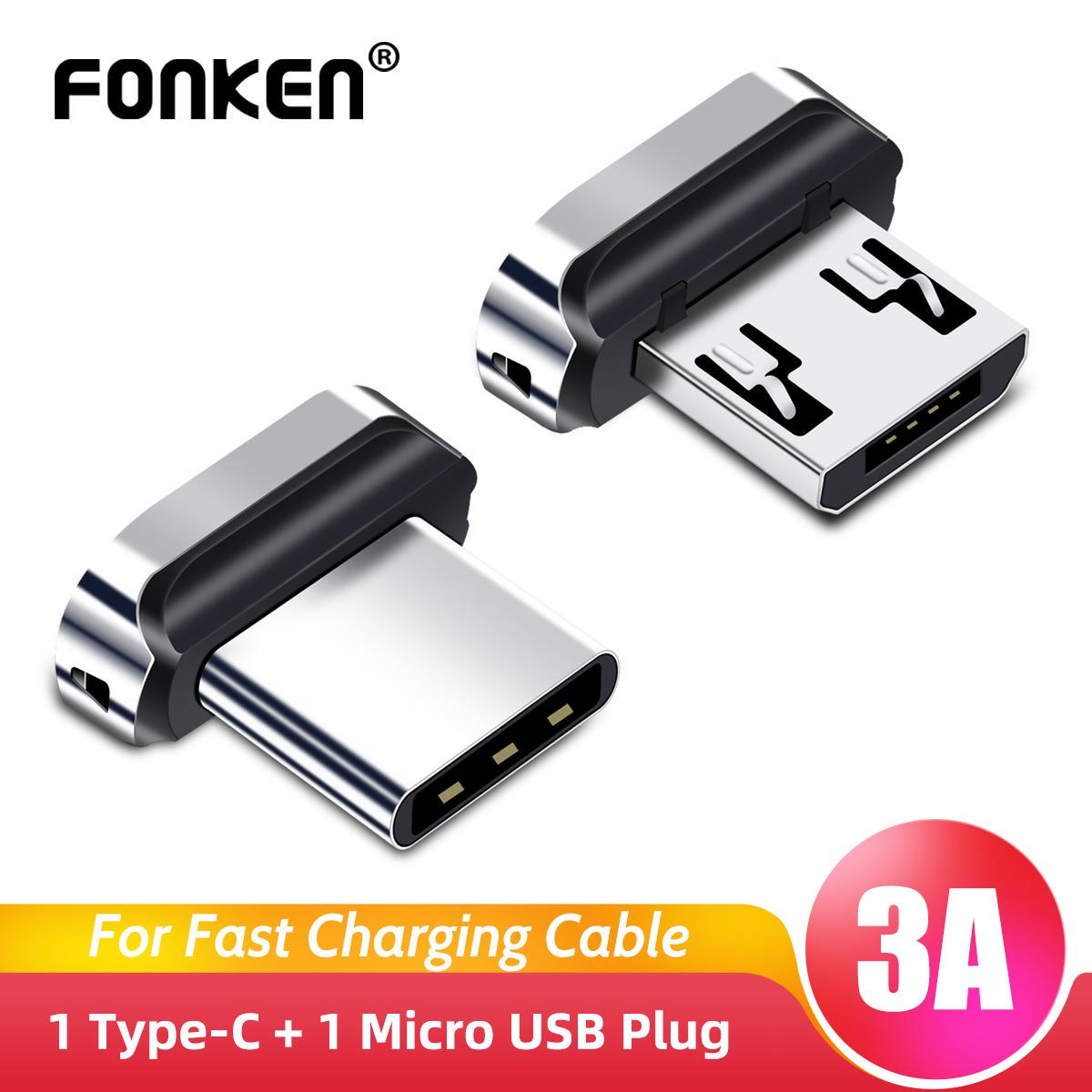 Вилка FONKEN Type-C, адаптер для зарядного устройства, магнитный кабель, разъем, наконечники, пылезащитная заглушка, вилка Micro USB Micro Plug+Type-C Plug