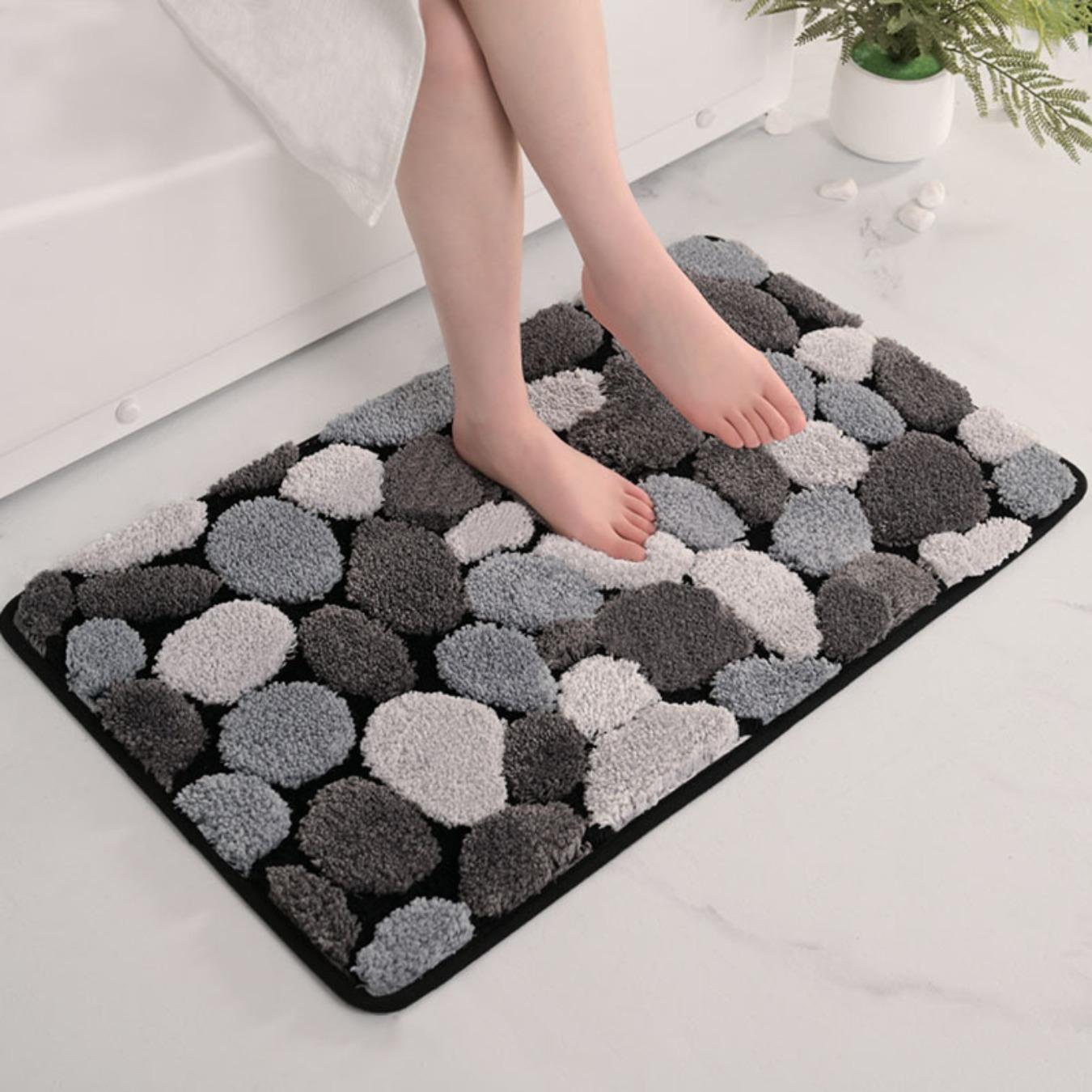 Flocking Stone Ванная комната Кашемировый утолщенный коврик для ванной Нескользящие ковры в умывальник Ванной Боковой коврик для пола Душевая комната Дверной коврик Memory Foam 3D Pad 400mm*600mm серый