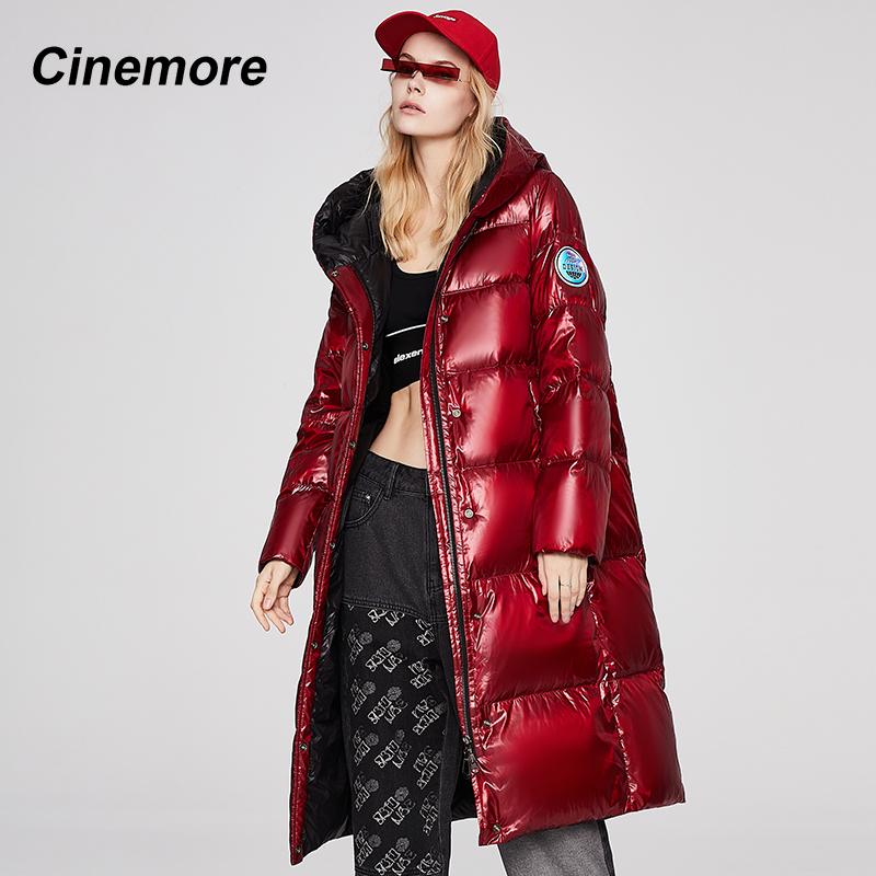 CINEMORE 2022 НОВЫЙ женский пуховик высокого качества, длинная однотонная парка оверсайз с капюшоном, зимняя теплая парка, повседневное женское пальто 068 S синий