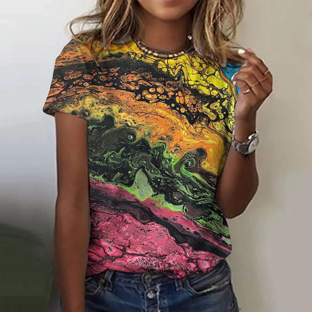 Женская футболка Tie Dye с градиентом и 3D принтом с круглым вырезом, повседневная женская футболка, женский топ в стиле Харадзюку, с коротким рукавом, летняя популярная дизайнерская одежда XXS