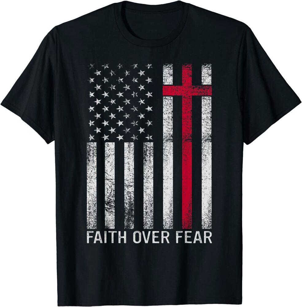 Футболка унисекс для спортзала Faith Over Fears с христианским крестом и американским флагом США S