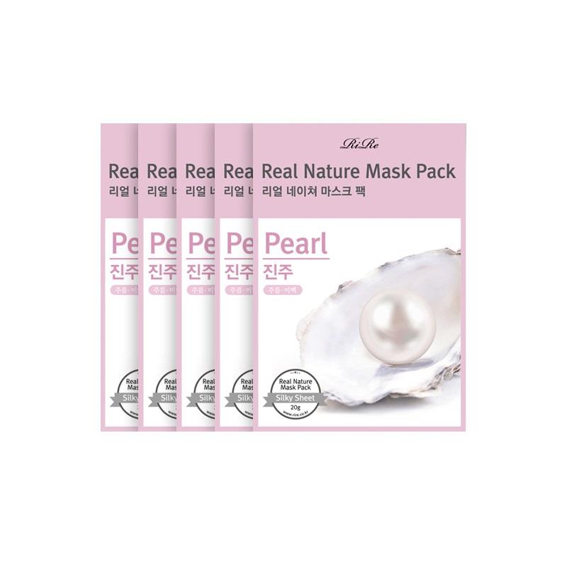 RiRe Real Nature Mask Pack Pearl 5EA Успокаивающая, увлажняющая, разглаживающая кожа 5EA
