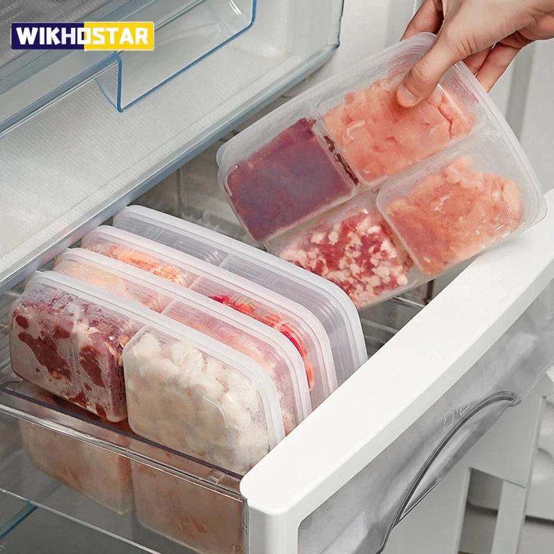 4 сетки, ящик для хранения продуктов питания, фруктов, портативное отделение, органайзеры для холодильника, морозильной камеры, упакованное мясо, лук, имбирь, прозрачный, хрустящий