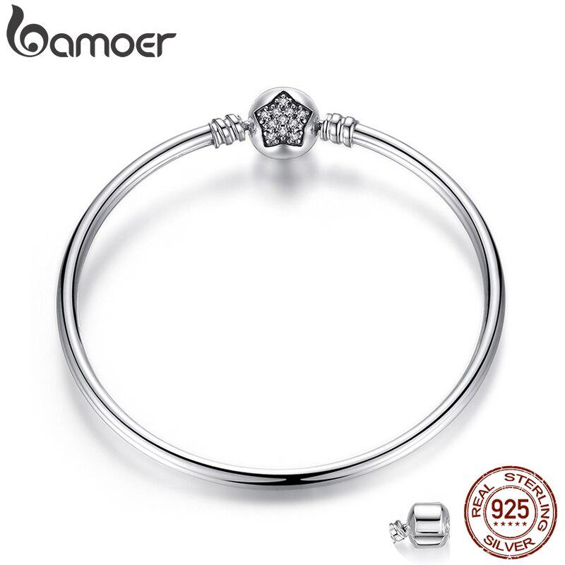 BAMOER Аутентичный браслет-цепочка со змеей из 100% стерлингового серебра 925 пробы и браслет с паве-звездой и кубическим цирконием 17CM Length PAS904