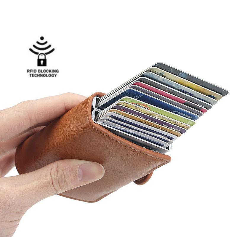 Мужской держатель для карт из алюминиевого сплава с блокировкой Rfid, тонкий чехол для визитных карточек, минималистичный кошелек с несколькими картами коричневый
