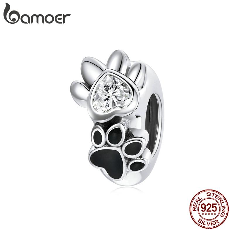 BAMOER 925 пробы Серебряный Циркон Pet Paw Шарм Бусина Пробка Шарм для оригинального браслета Для женщин DIY ювелирных изделий 925 silver