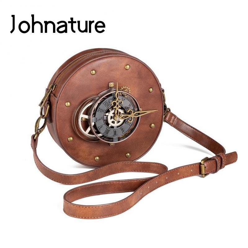 Johnature Ретро круглые женские сумки на плечо в стиле стимпанк Высокое качество из искусственной кожи универсальная женская сумка-мессенджер коричневый