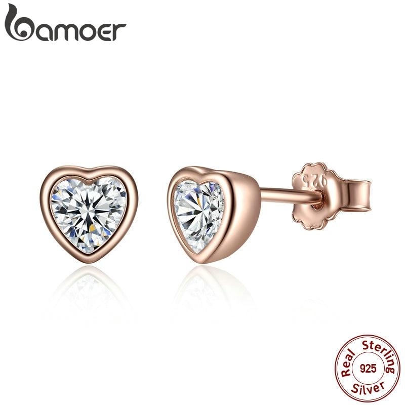Серьги-гвоздики BAMOER из стерлингового серебра 925 пробы One Love с прозрачным фианитом, женские ювелирные изделия Brincos серебряный