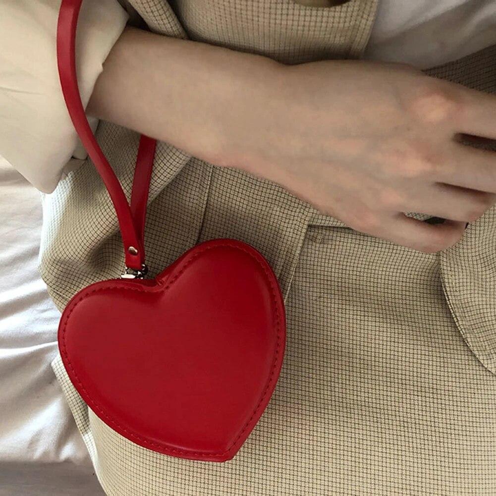 Сумка на запястье в форме сердца Love Красные чехлы для телефонов Женские сумки Сумка на запястье Love Сумка с верхней ручкой Женский кошелек-клатч Женский браслет красный