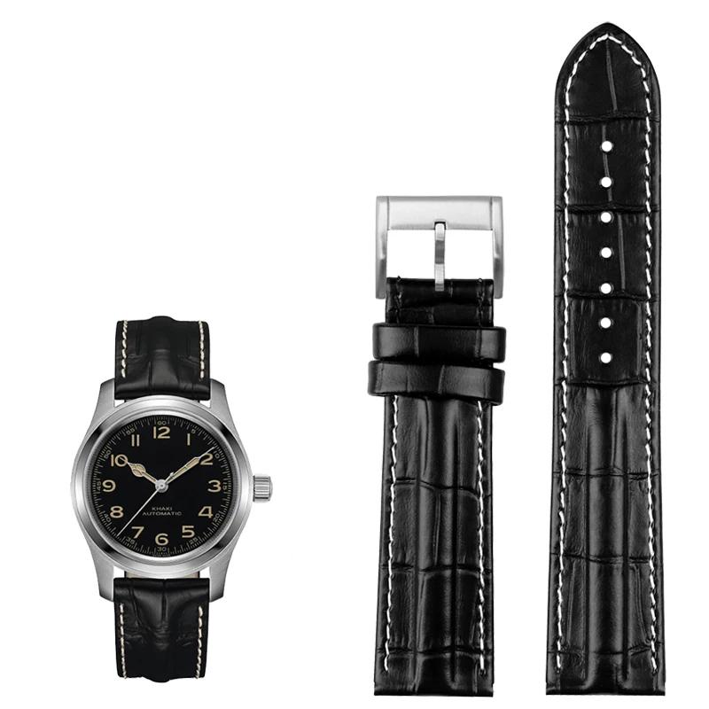 Для Hamilton Genuine Leather WatchBand Khaki H7060573 Cowhide Bracelet Receptive ... 20mm
