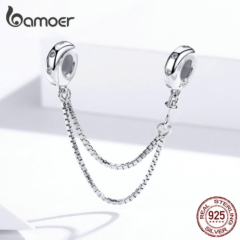 Силиконовая защитная цепочка BAMOER из 100% стерлингового серебра 925 пробы, подходит для оригинального браслета-подвески Pendant