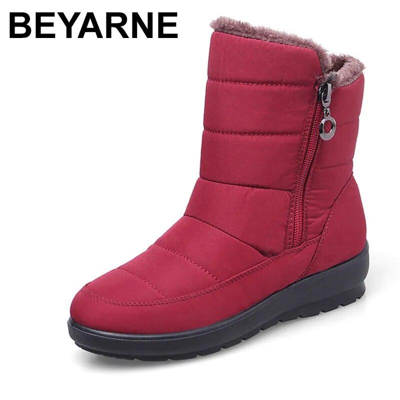 BEYARNE/2019, новые водонепроницаемые нескользящие зимние ботинки плюс хлопковая бархатная обувь для женщин, теплые зимние ботинки большого размера 41–42E1068 5 чёрный