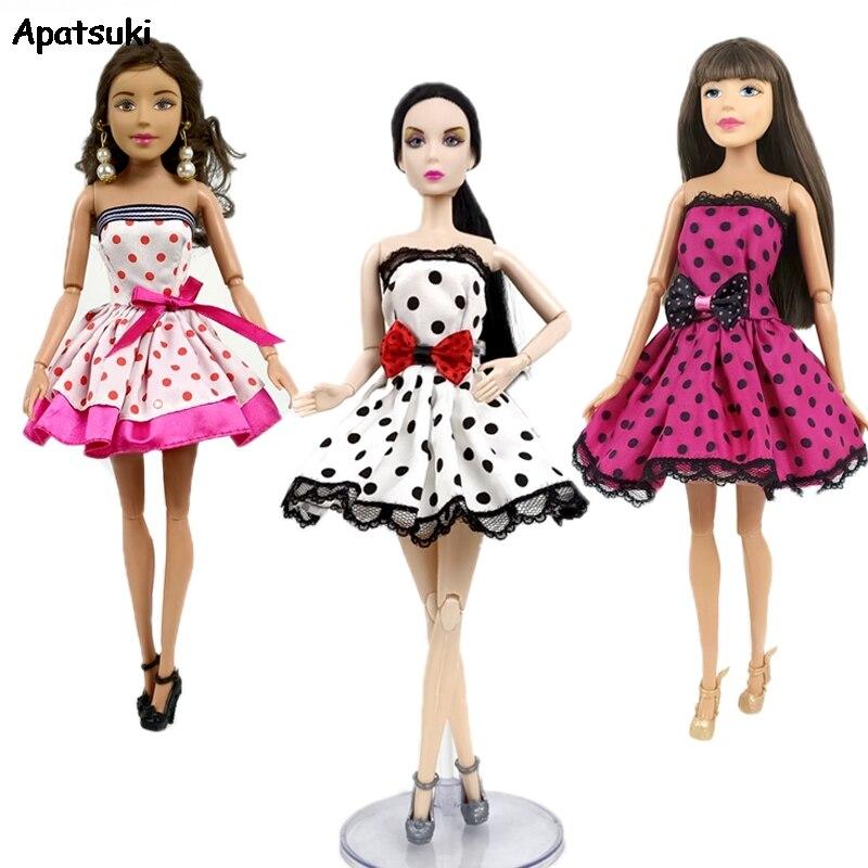 3 шт./лот кукольная одежда для куклы Барби, одежда для 1/6 кукол BJD, кружевные платья в горошек для новогодней вечеринки, самодельная игрушка для ребенка разноцветный