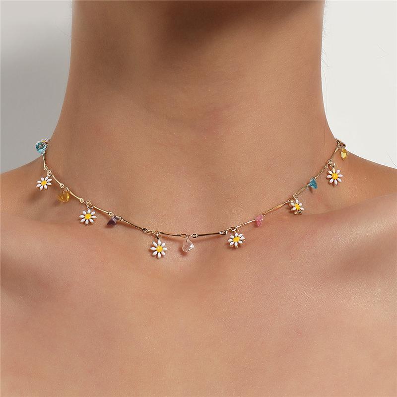 Красочное ожерелье из бисера для женщин, массивное короткое колье с цветком ромашки, праздничные украшения, Новая Корея золотой