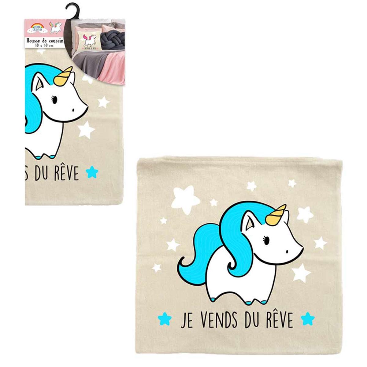 Les Trésors De Lily [Q2407] - Хлопковая наволочка  Unicorn My Unicorn  бежево-бирюзового цвета (Я продаю мечты) - 40x40 см бирюзовый