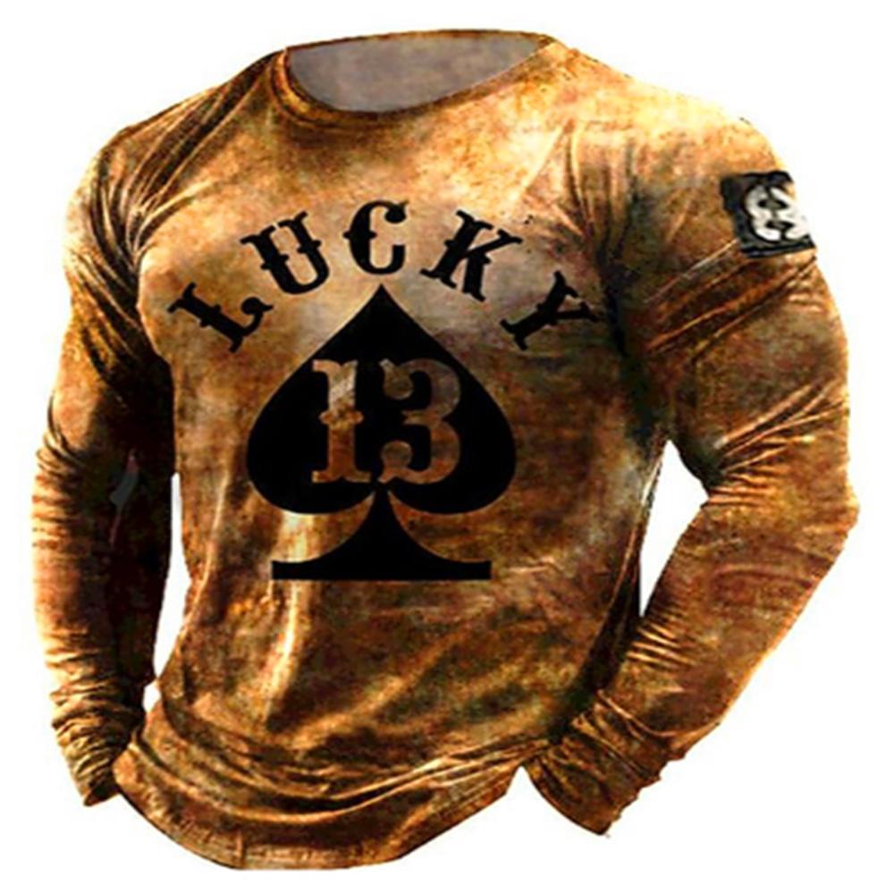 Мужские футболки с принтом Retro poker Lucky 13, весенне-осенние повседневные футболки с круглым вырезом и манжетами для министра, мужские, Европейский Союз XXXL