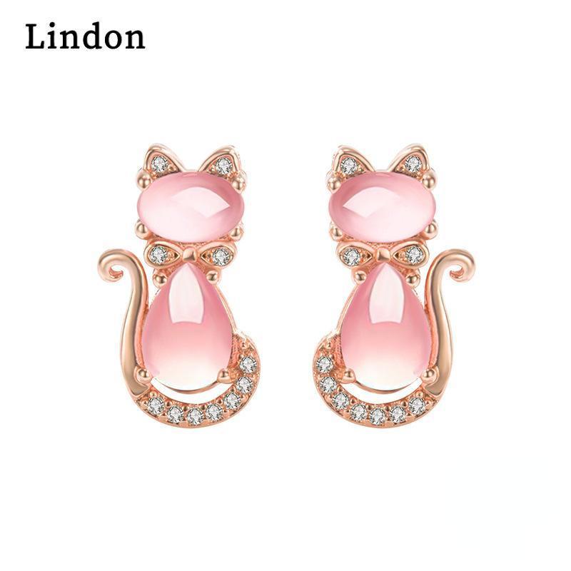 Модные серьги Lindon с цирконами в форме кошки для женщин, подарки на свадьбу, вечеринку, ювелирные изделия розовый
