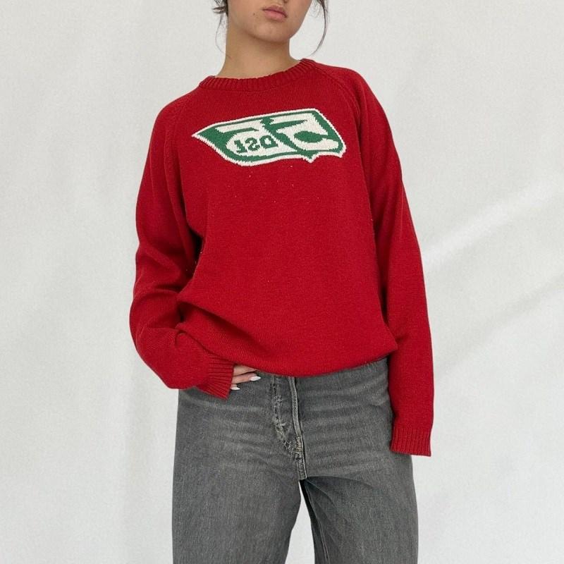 New Street Red Harajuku ONeck вязаная женская одежда Женский пуловер-свитер M красный