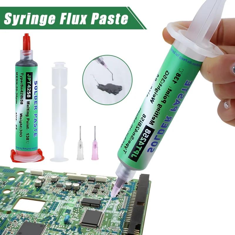 Аксессуары для ноутбуков Sn42bi58 Сварочная паста SMD 138 ℃ 183 ℃ 217 ℃ Низкотемпературный бессвинцовый шприц без чистой паяльной пасты для ремонта Iphone Паяльная паста 15g