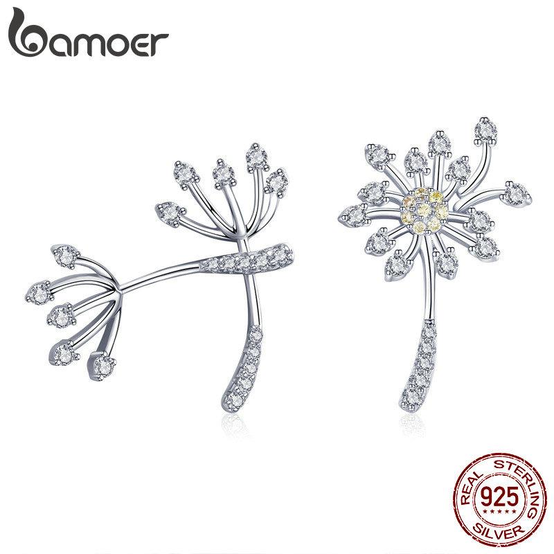 Изысканные серьги-гвоздики BAMOER из стерлингового серебра 925 пробы с цветущим одуванчиком и любовью SCE506
