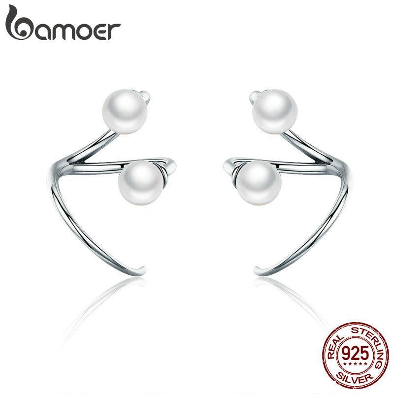 Серьги BAMOER из стерлингового серебра 100% 925 пробы, элегантные серьги-гвоздики с искусственным жемчугом